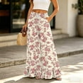 thumbnail image 2 of Sewkxo Womens Wide Leg Pants Drawstring Elastic High Waisted Ruffle Hem Palazzo Pants with Pockets,Red XL, 2 of 6
