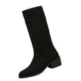 thumbnail image 2 of Women's Chunky Heel Mid Calf Boots, Plus Size Knit Pointed Toe Chunky Heel Casual Boots with Breathable Lining, Trendy Footwear for Daily Party Wear, 2 of 5