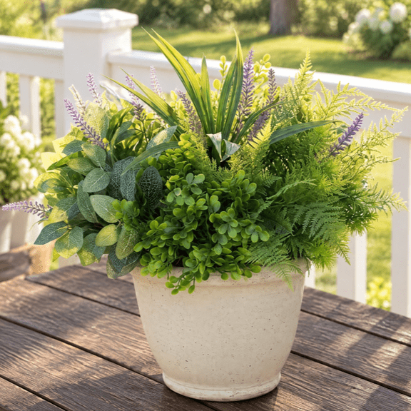 Plumilo Set of 12 UV-resistant artificial outdoor plants—lifelike greenery suitable for courtyards, porches, balconies, gardens, and home décor.