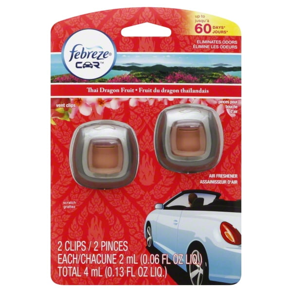 Febreze Car Vent Clips Thai Dragon Fruit Air Freshener, 2 count, 4 ml