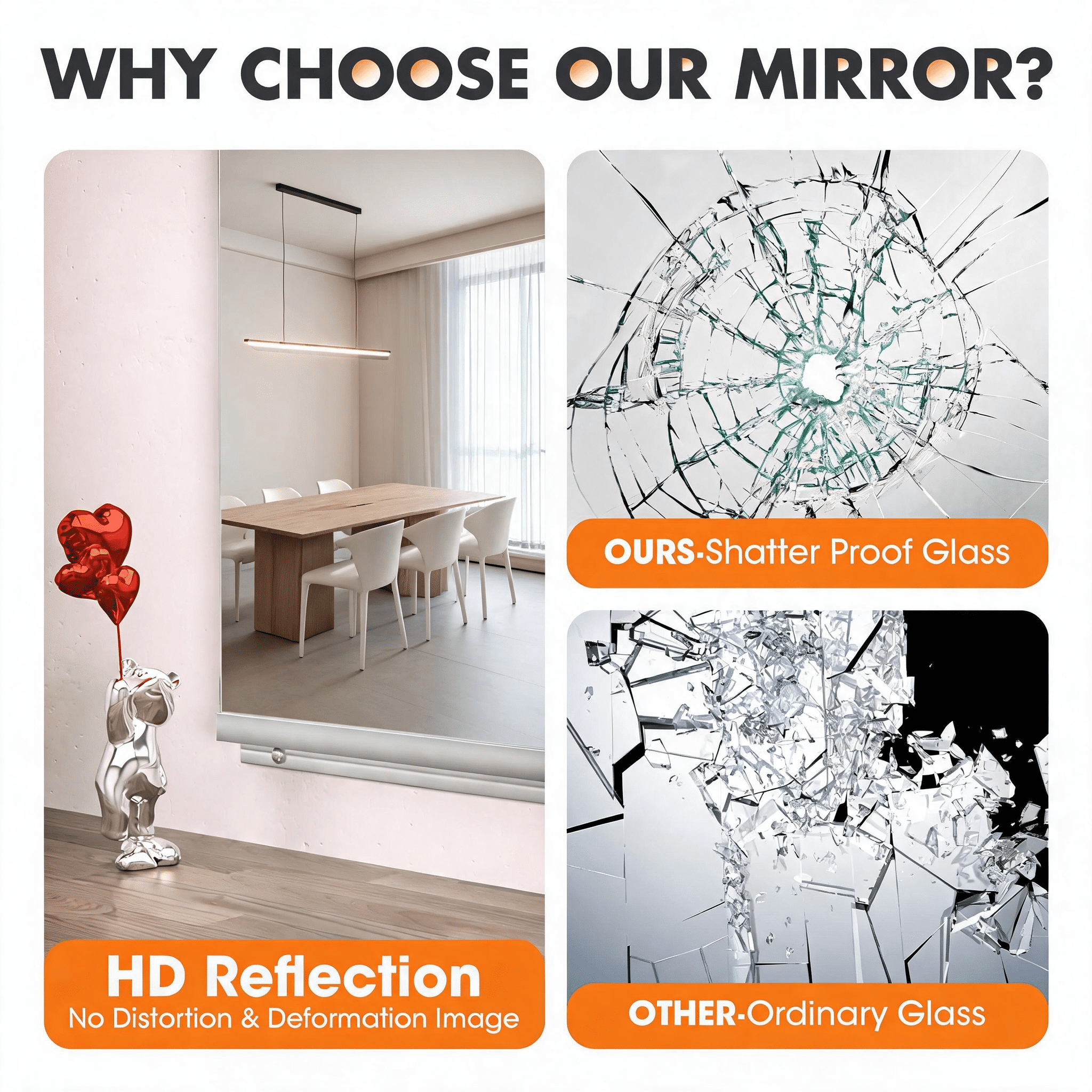 2-Piece 48x24-Inch Home Gym Mirror with Explosion-Proof Glass, Frameless Full Body Mirror and Workout Mirror for Yoga Garage Dance Studio, Silver