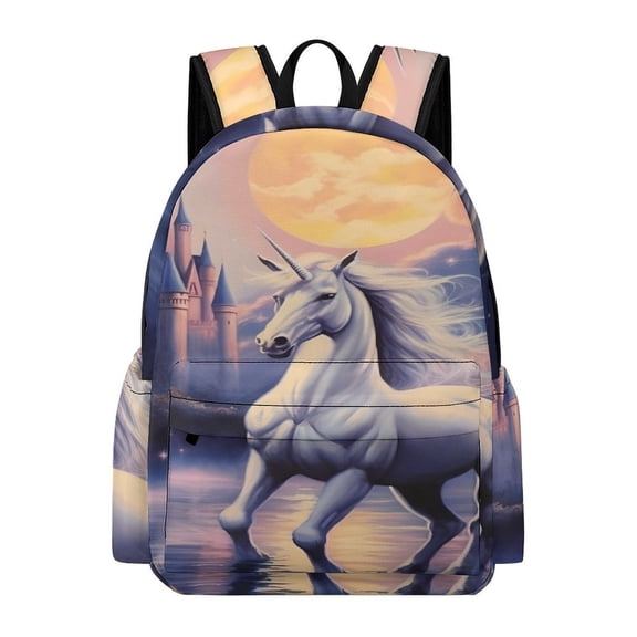 PRATYUS Backpack Oxford Fabric Unicorn Castle Moonlight Lake Laptop Bag Back To School Campus Lightweight Durable Water Resistant Large Capacity 16.5 Inch