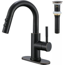 Bathroom Sink Faucet with Pull Down Sprayer, Oil Rubbed Bronze Single Handle Pull Out Faucet with Pop-Up Drain, 1 or 3 Hole Laundry Bar Basin Faucet with Deck Plate