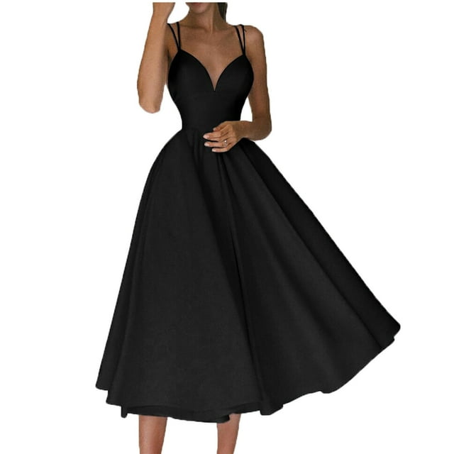 Gspmoly Robe pour Femme, Robe à Bretelles pour Femme avec Dos Nu, Robe Longue Unie, Robe à Bretelles à Col en V, Robe de Cocktail jusqu'à 60 % de Rabais