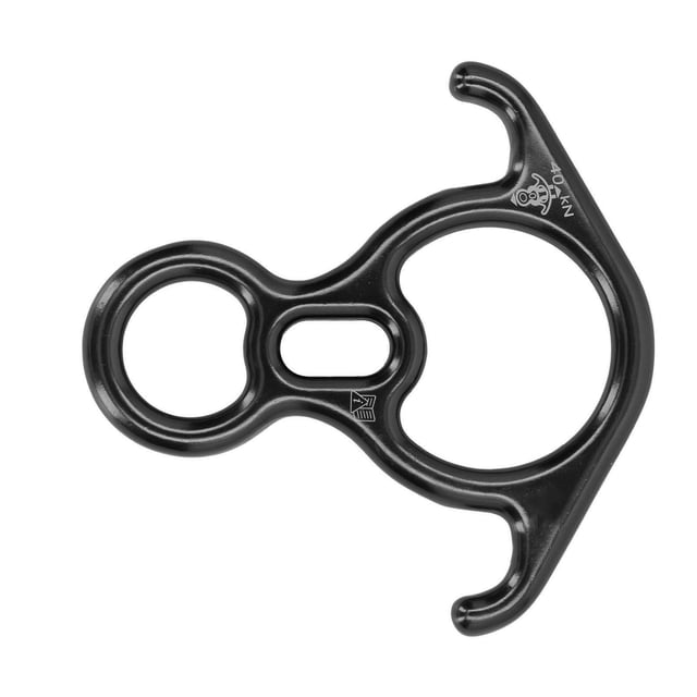 Engranaje descendente Aleación de aluminio 40KN Fuerza de tracción Placa de aparejo de escalada en roca en forma de cuerno de buey para equipo de seguridad Negro