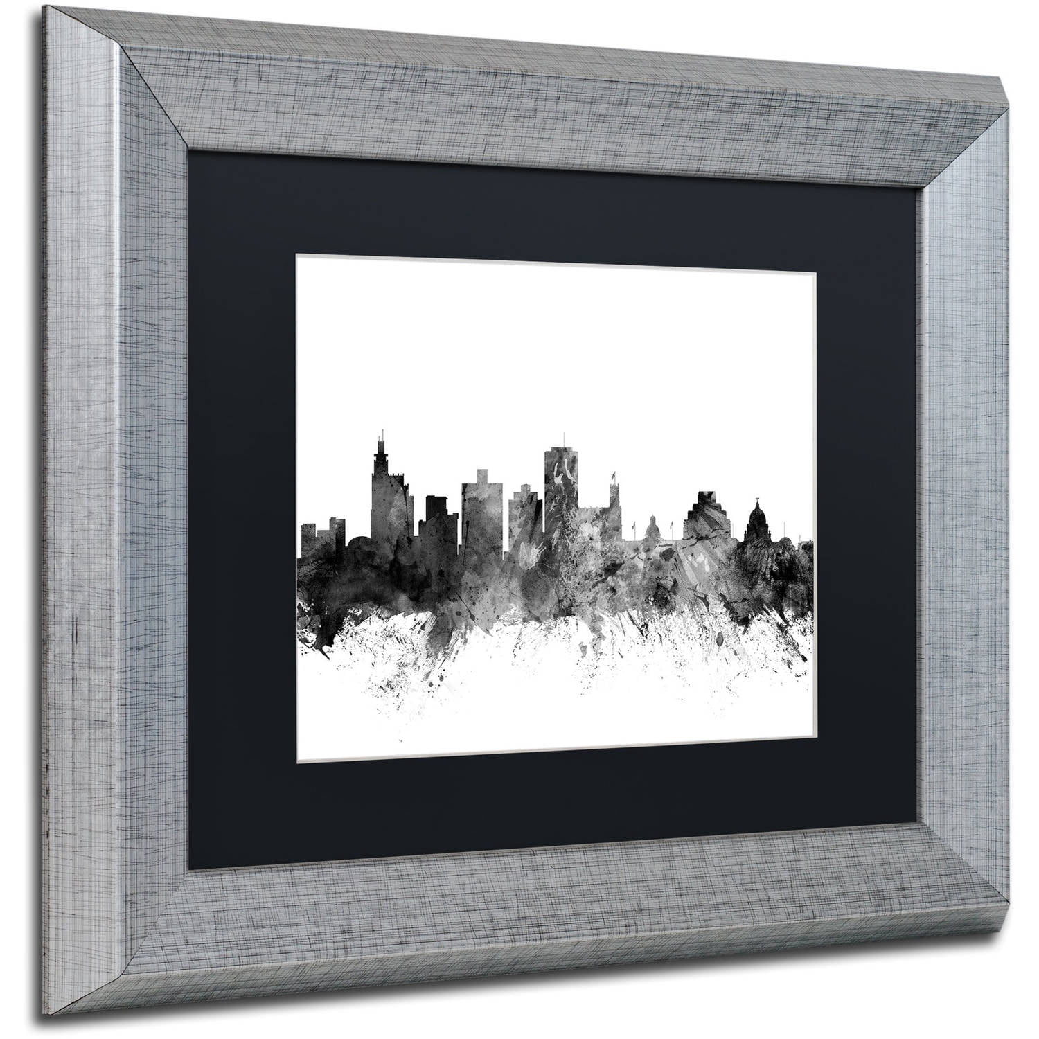 Trademark Fine Art "Jackson MS Skyline B&W" Canvas Art by Michael Tompsett, Black Matte, Silver Frame