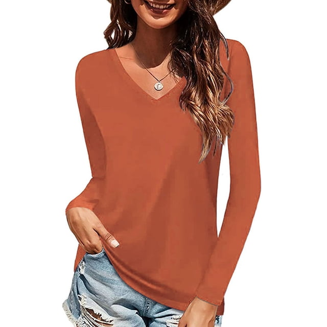 Innerwin Tee Long Sleeve Ladies T Shirt Fall Solid Color Casual T-shirt Khaki XL