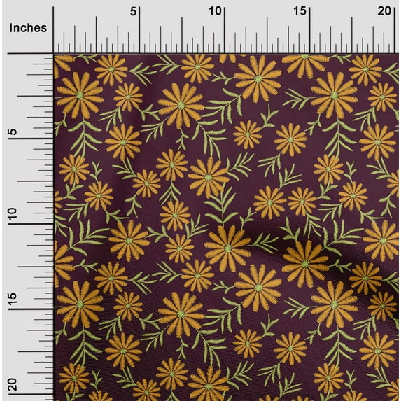 oneOone Cotton Cambric Fabric Leaves & Floral Artistic Print Fabric by The Yard 56 Inch Wide