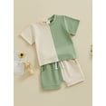thumbnail image 3 of Biekopu Toddler Boys Summer Outfits Contrast Color Short Sleeve T-Shirts Tops and Elastic Waist Shorts 2Pcs Clothes Set, 3 of 9