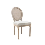 Guyou Farmhouse Dining Chairs Set of 2, French Wooden Country Upholstered Linen Oval Side Chair with Round Rattan Back for Restaurant Living Room Kitchen Dining Room, Beige