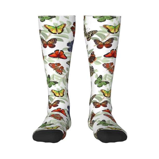 Balery Multicolored Butterflies Calcetines novedosos Calcetines deportivos Calcetines hasta la rodilla Calcetines de algodón Calcetines originales y geniales