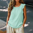 thumbnail image 3 of Women's Cotton Linen Ruffle Sleeve Tank Tops Summer Casual Round Neck Sleeveless Blouse (XXL,Mint Green), 3 of 9