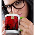 thumbnail image 2 of 3dRose, A Haunted Halloween House Against A Red Grunge Background With A Haunted Tree With Pumpkins, 11oz Two-Tone Green Mug, 2 of 7