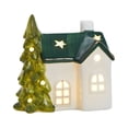 thumbnail image 2 of yuHome Christmas Lighted Snow House Ceramic Decor Ornament | Led Winter Village Tabletop Figurine with Glowing Window | Festive Holiday Mantel Shelf Windowsill Decoration for Home Winter Themed Party, 2 of 8