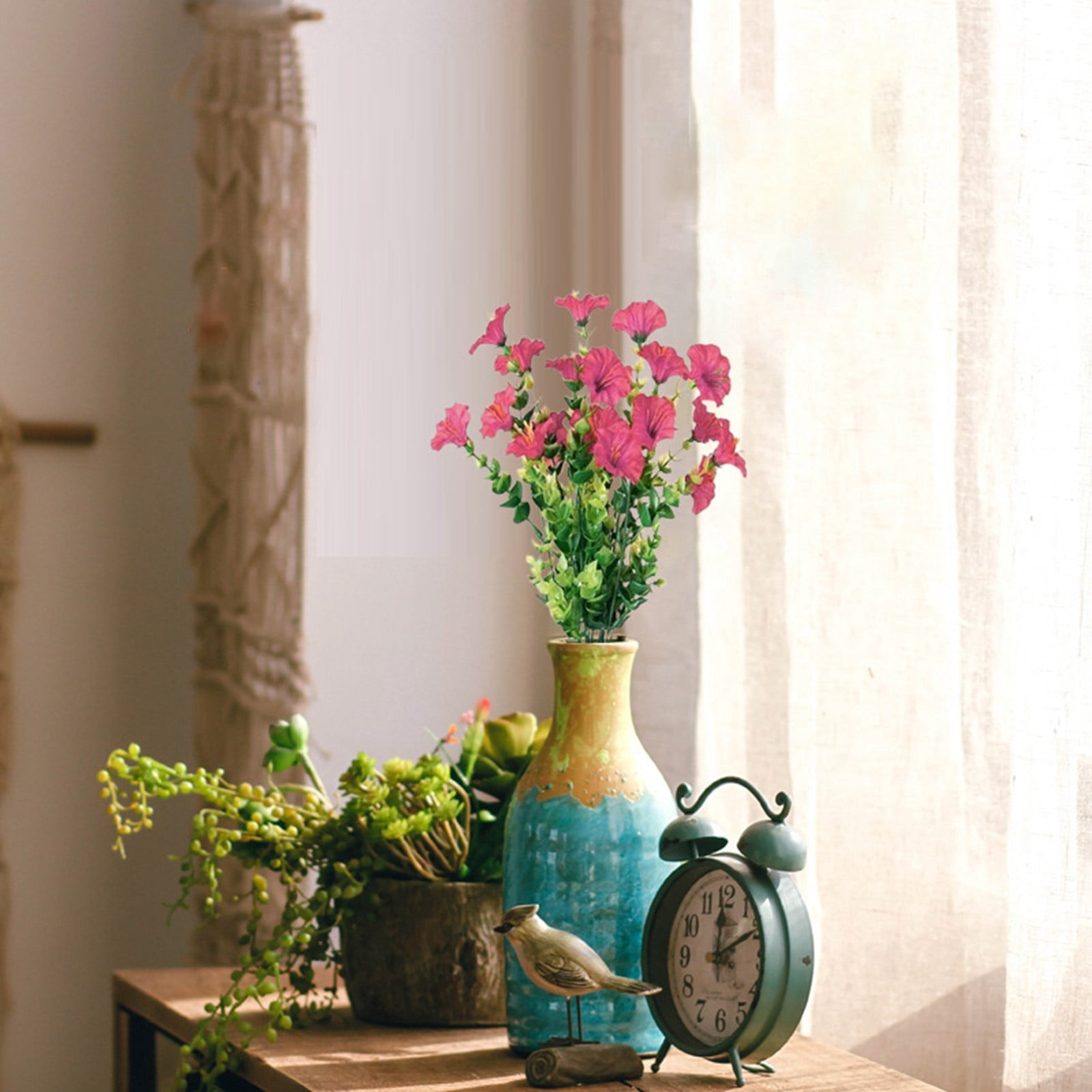 7 Fork Artificial Flowers - Silk Daisies & Morning Glory for Outdoor Decor, Spring Summer Flowers for Porch, Patio & Garden