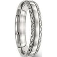 thumbnail image 4 of Stainless Steel Polished Satin Center Criss Cross Design 5mm Grooved Band (Size 6.5) Made In China sr487-6.5, 4 of 5