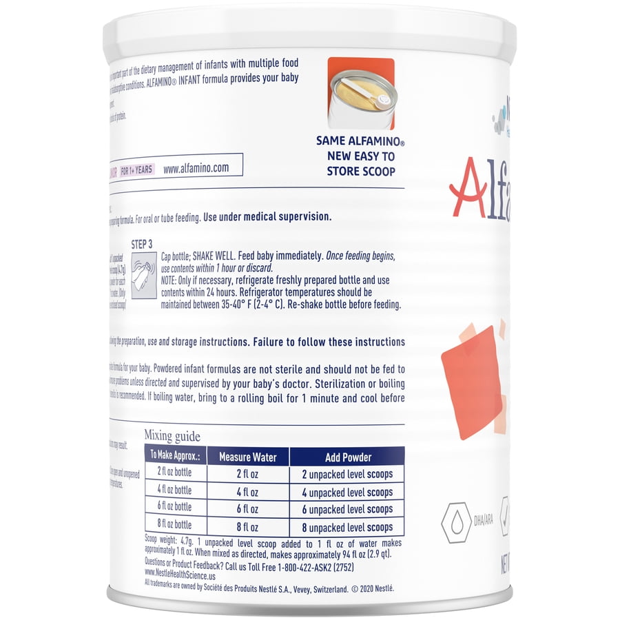 Nestle Alfamino Hypoallergenic Amino Acid Based Infant Formula, Unflavored, 14.1 oz.