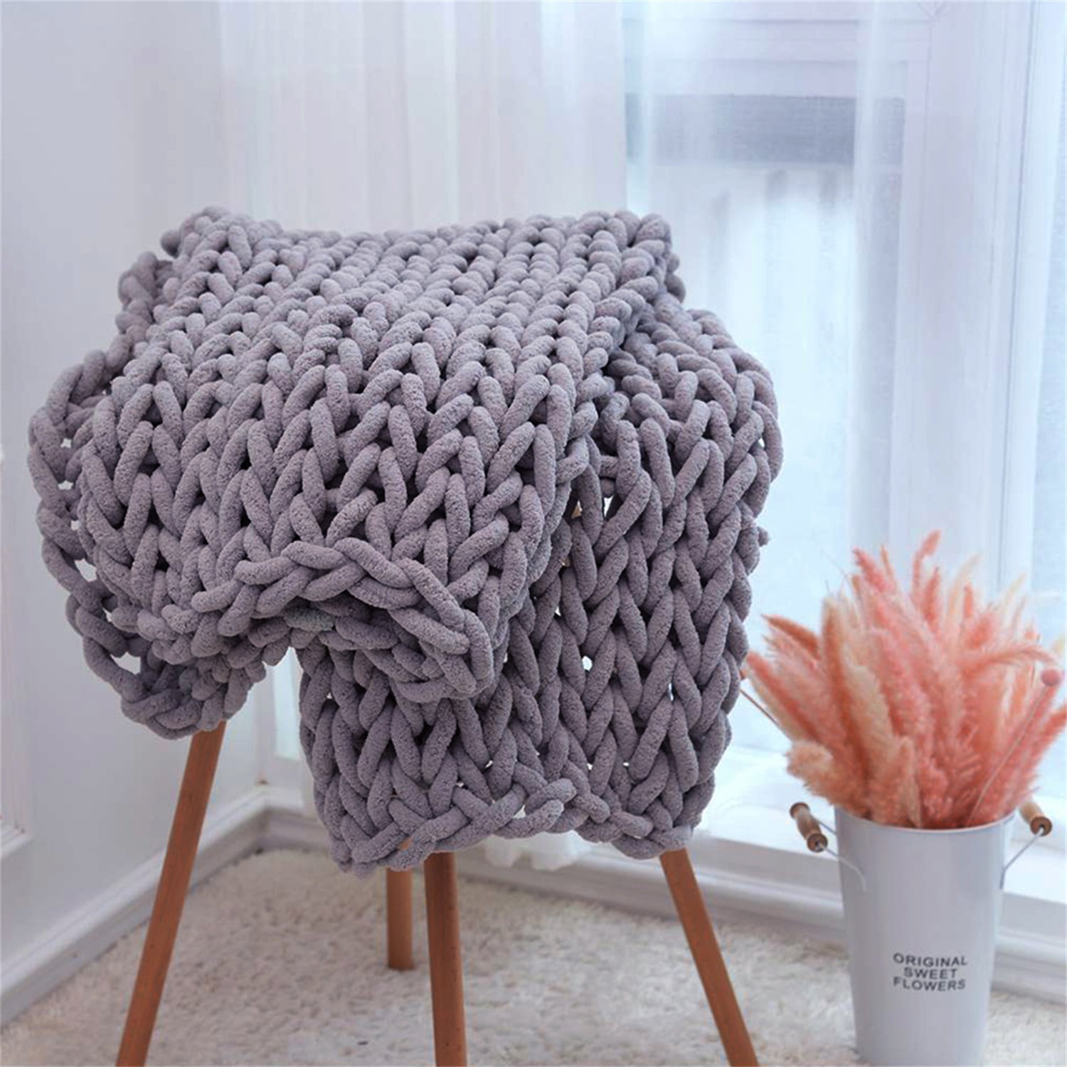 Lowestbest Chunky Knit Blanket, Handmade Warm Soft Throw Blanket, Cable Knit Blanket - Light Grey (47" x 59") Lowestbest Chunky Knit Blanket, Handmade Warm Soft Throw Blanket, Cable Knit Blanket - Light Grey (47" x 59")