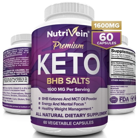 Nutrivein Premium Keto Weight Loss Supplement, 1250 mg, 60 Capsules