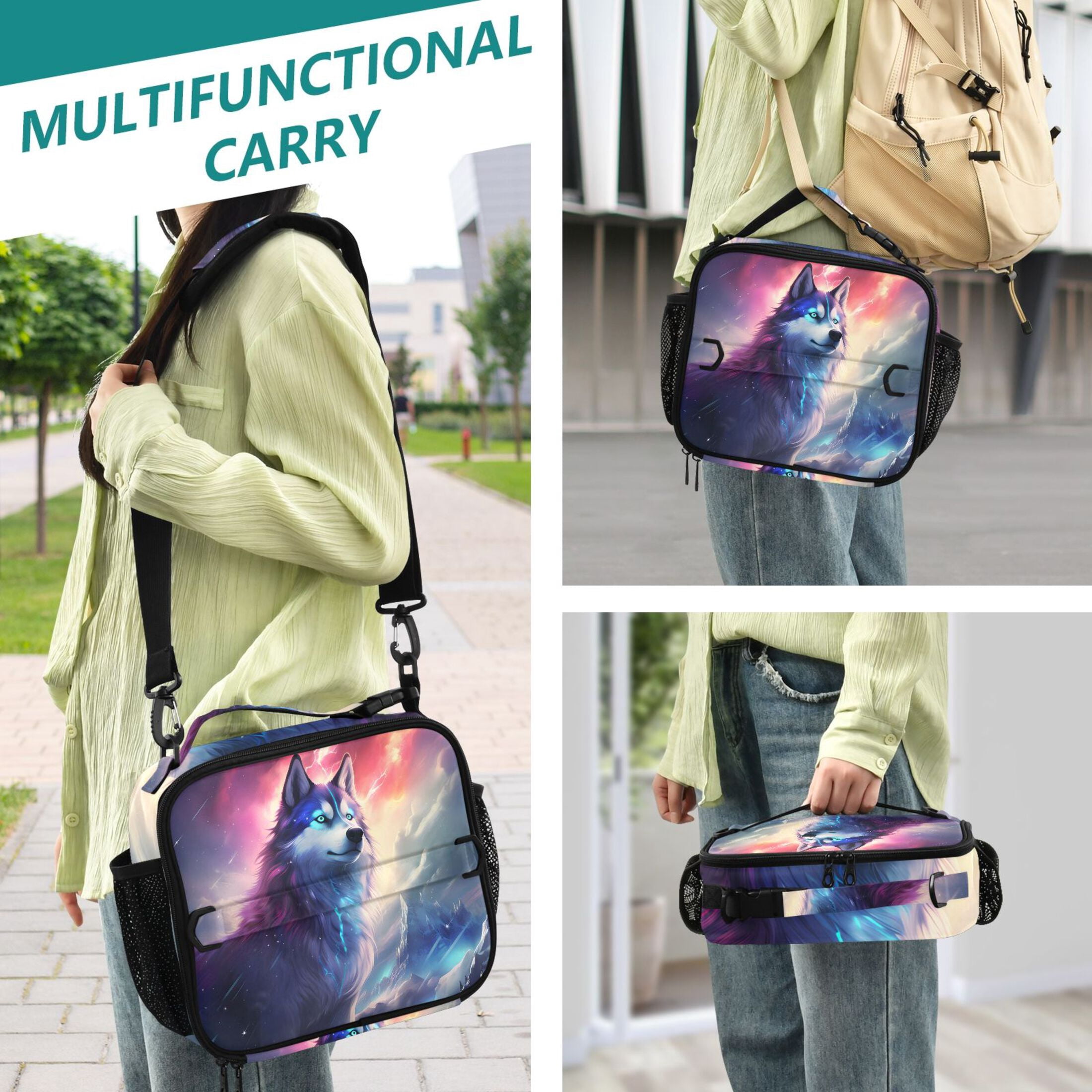 ALAZA Dog Starry Night Lunch Box Insulated Lunch Bag Cooler Tote with Shoulder Strap