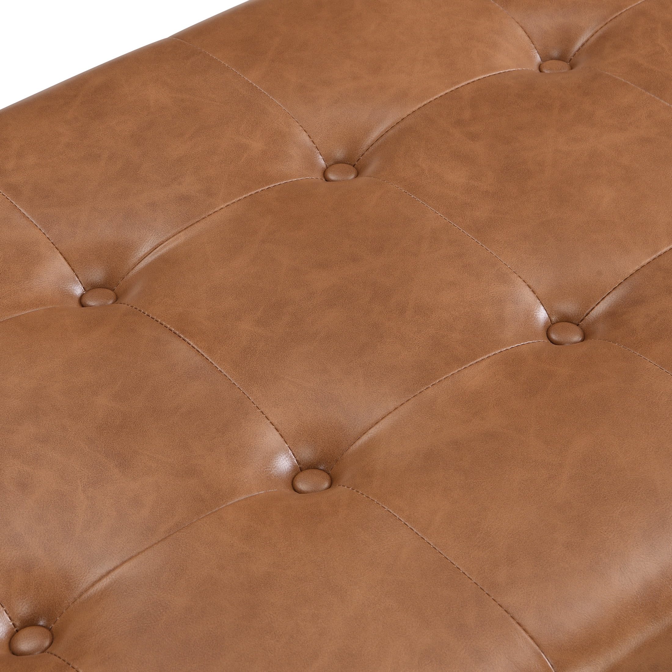 Christopher Knight Home Modern 48.4" Ottoman Bench, PU Leather Button-Tufted Cocktail Ottoman, Brown
