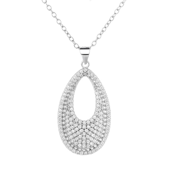 14K White Gold Plated Pave Teardrop Pendant with crystals