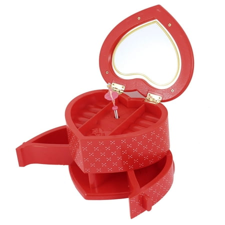 Rose Print Heart Shape Music Box w Jewelry Storage for Children Kids Red