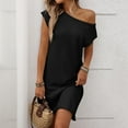 thumbnail image 6 of WRKEKC Summer Casual Dresses for Women, Womens Plus Size T-Shirt Dresses, Knee Length Dress for Women,Women's Casual Solid Color off Shoulder Summer Short Sleeve Round-Neck Dress, 6 of 7