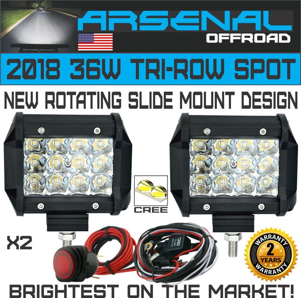 2X 36W 4In LED Pro Pod Cubes Work Light Bar Spot Beam 4x4 Jeep RZR UTV w//Harness