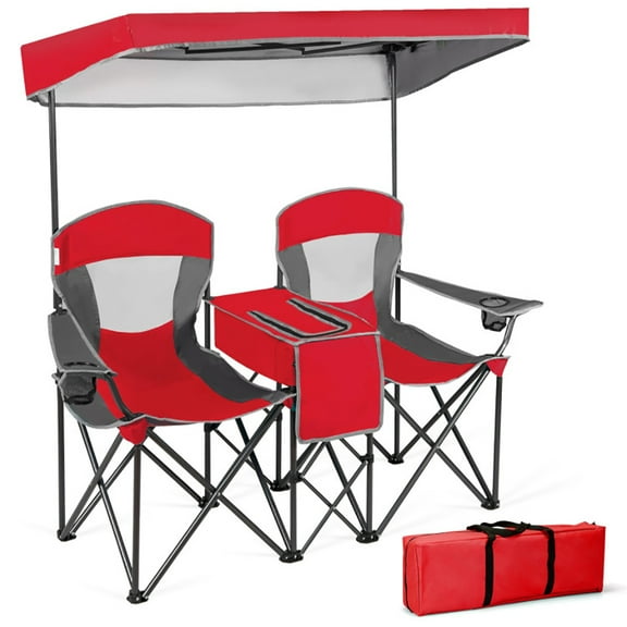 Spaco Portable Folding Camping Canopy Chairs with Cup Holder-Red,Folding Camping Chairs for Adult Hiking Fishing Beach