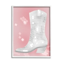 Stupell Industries Pink Disco Pattern Cowboy Boot Beauty & Fashion Painting White Framed Art Print Wall Art