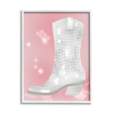 Stupell Industries Pink Disco Pattern Cowboy Boot Beauty & Fashion Painting White Framed Art Print Wall Art