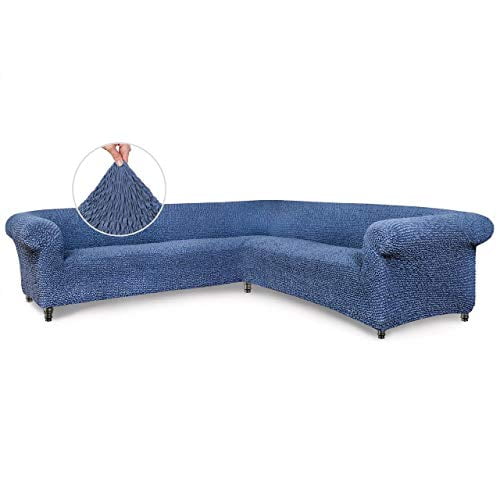 Sectional Sofa Cover - Corner Sofa Slipcover - Soft Polyester Fabric Slipcovers - 1-Piece Form Fit Stretch Furniture Cover - Microfibra Collection - Blue (Corner Sofa)