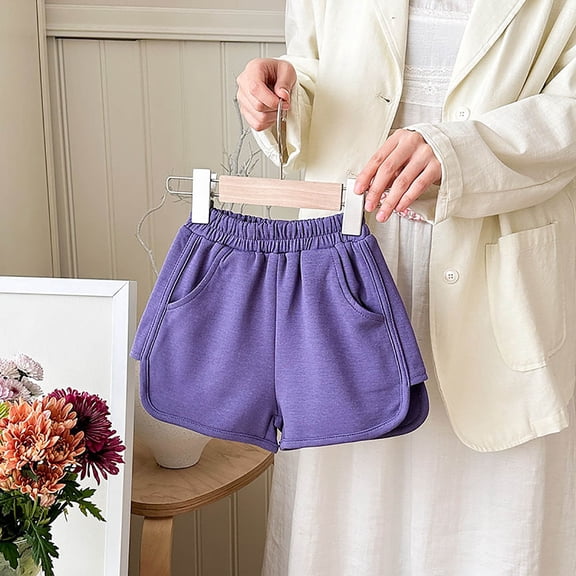 Girls Soccer Shorts Pull on Purple Shorts Elastic Waist Girl Uniform Pants 3-4 Years