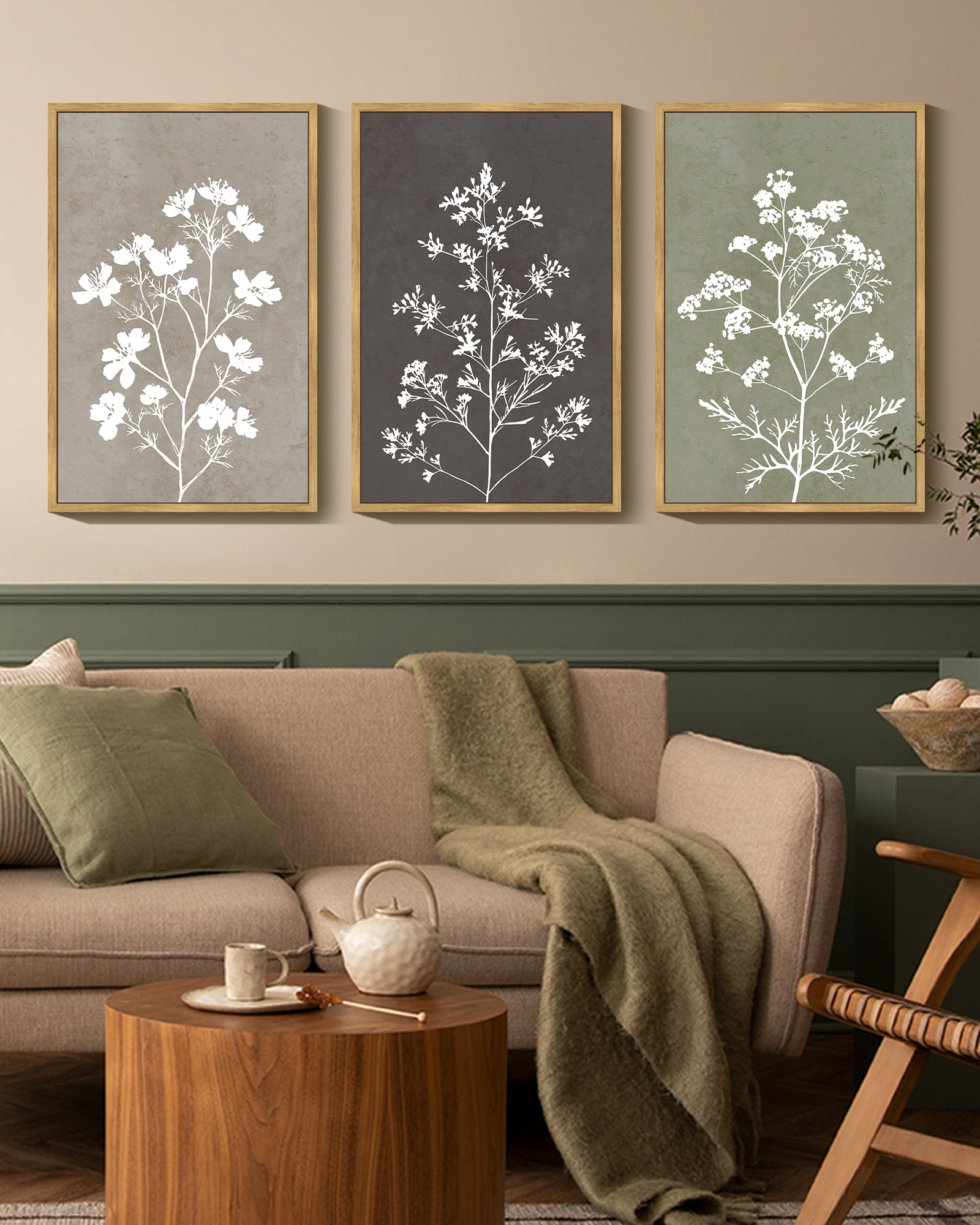 16x24in3pcs Natural Framed Flower Framed Wall Art Vintage Floral Minimalist Wall Hanging Decor for Office Farmhouse Colorful Botanical Prints Artwork