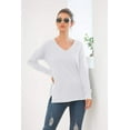 thumbnail image 5 of MLANM Women's V-Neck Pullover Sweaters Side Split Tunic Sweatshirt Casual Long Sleeve Knit tops, S White, 5 of 6
