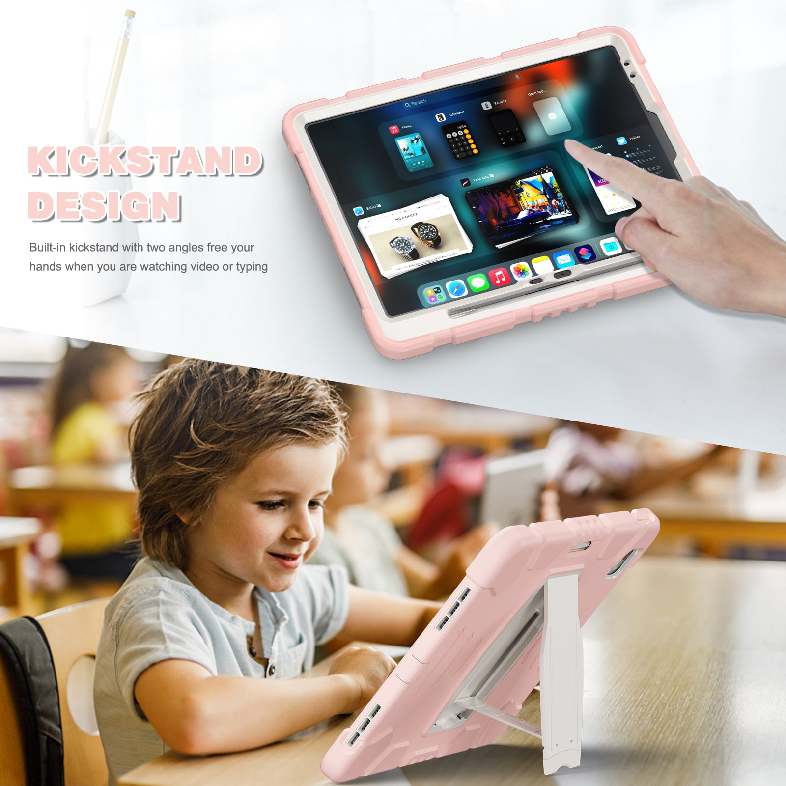 Allytechgroup Case for iPad Air 13-inch M4/M3/M2 (2026/2025/2024),  Hard PC Case with Pencil Holder & Kickstand Shockproof Protective Back Cover for iPad Air 13 Inch, Cherryblossomspink