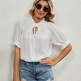 thumbnail image 2 of Defitshape Women's Short Sleeve Blouse Chiffon Puff Sleeve Top Ruffle Shirt Soft Loose Fit Summer Holiday Cute White Large, 2 of 4