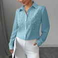 thumbnail image 5 of Otntypg Women's Pearl Elegant Tops Button Down Shirts Dressy Casual V Neck Solid Color Long Sleeve Work Office Collared Tunic Blouse Light Blue XXXL, 5 of 7