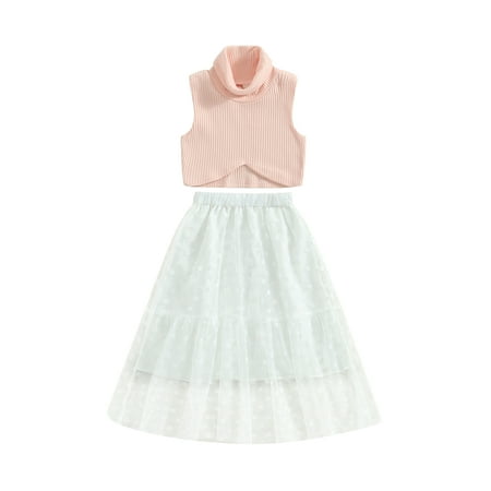 

Qtinghua 2PCS Toddler Baby Girl Sleeveless Turtleneck Rib Knit Tank Crop Top Vest + Mesh Tulle Skirts Outfits