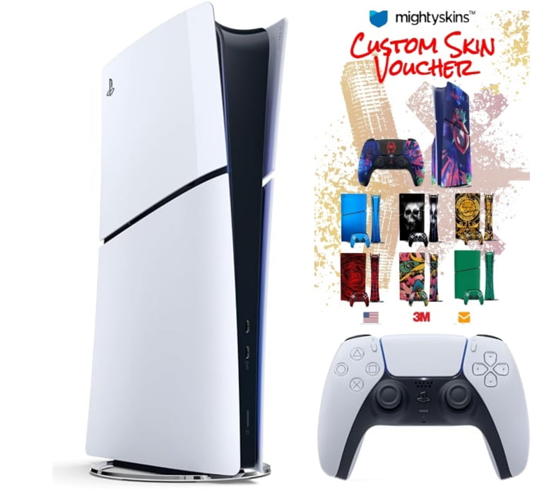 Sony PlayStation 5 (PS5) Disc Free Digital Console Slim Edition W/ Mighty skins Custom Skin Code Voucher - Bundle