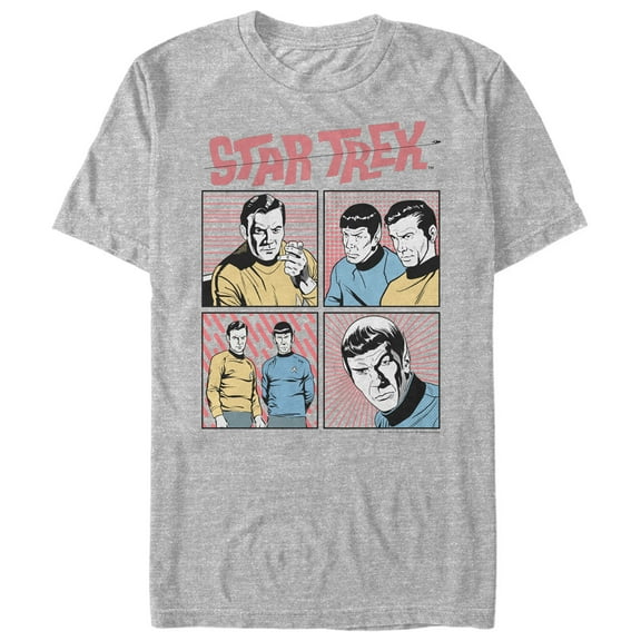 Men's Star Trek Retro Cartoon Kirk & Spock Comic Frames  Graphic Tee Athletic Heather Large