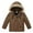 Brown, variant on Augper Fall Winter Boys Girls Solid Color Thick Warm Jacket Detachable Hat Hood Jacket