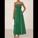 thumbnail image 4 of Vestidos Largos de Verano para Mujer, Vestido Informal con Tirantes Finos, Fruncido, Corte A, y Fluido. Verde Oscuro M, 4 of 7