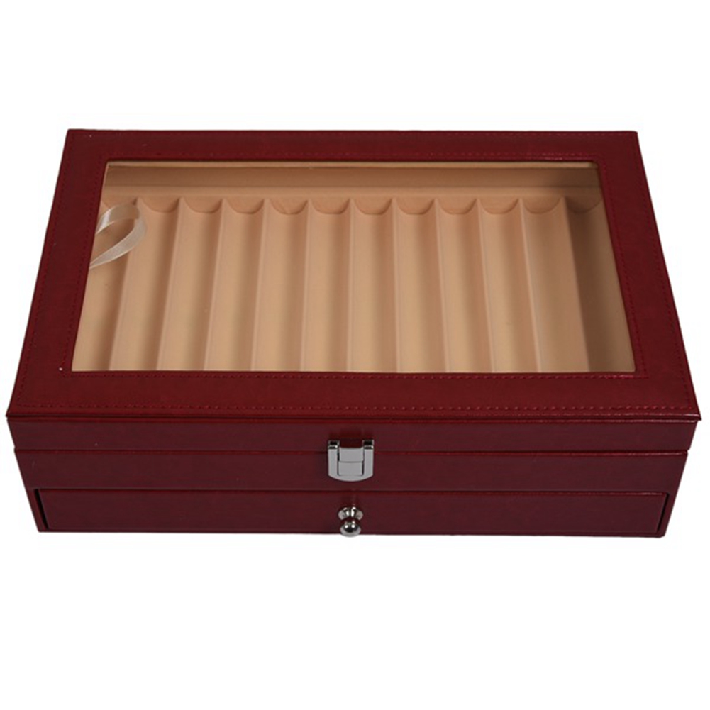Wooden 24 Pen Storage Box Glass Pen Display Box with Lid Storage Box