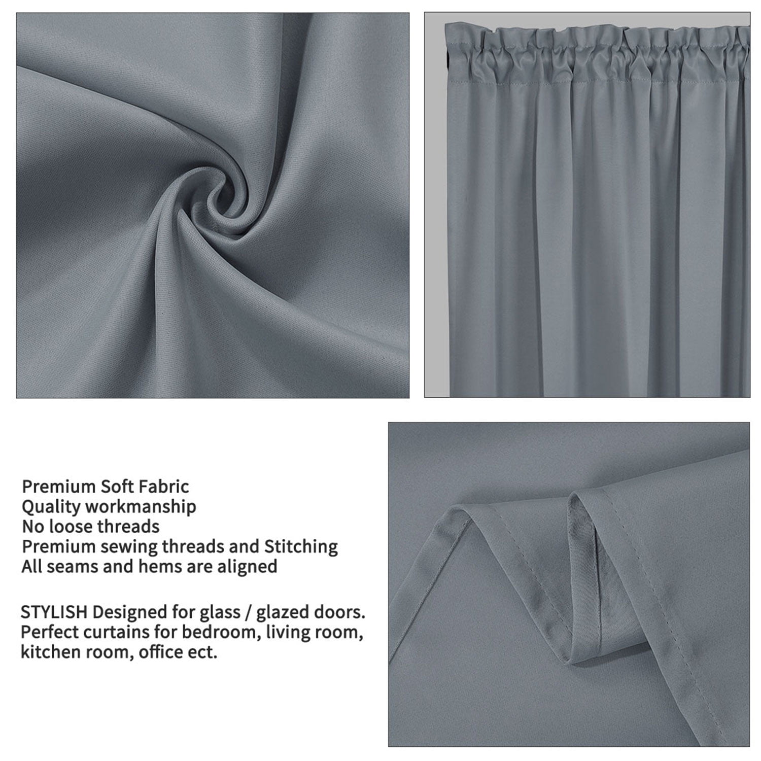 PiccoCasa 1 Panel Door Curtains Home Blackout Window Curtains, Dark Gray W54" x L40"