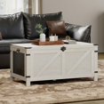 thumbnail image 1 of WAMPAT Coffee Table, Living Room, Lift Top with Storage, Small Accent Furniture, Mesh Cabinet, Rustic Lock, Antique White, 1 of 7