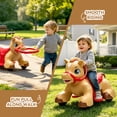 thumbnail image 3 of Xuanlur 12V Unicorn Ride on Toy for Toddlers, Interactive Battery Powered Electric Car w/Glowing Horn & Magic Sounds, Carrot Toy, Comb, Plush Mane, Ride on Horse for Kids Ages 1.5-3 Years Old, Brown, 3 of 7