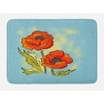 thumbnail image 1 of Flower Bath Mat, Blooming Red Poppies Illustration on a Graphic Background, Plush Bathroom Decor Mat with Non Slip Backing, 29.5" X 17.5", Pale Blue Vermilion, by Ambesonne, 1 of 2