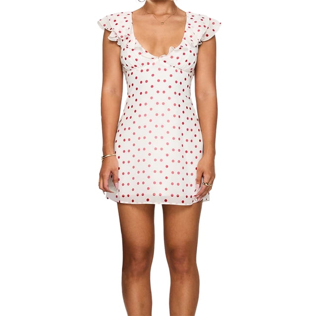 Argulvti Robe Courte à Pois pour Femme, Coupe Ajustée, Col en V, Manches Volantées, Mini-Robe Ligne A pour Quotidien, Fête, Boîte de Nuit